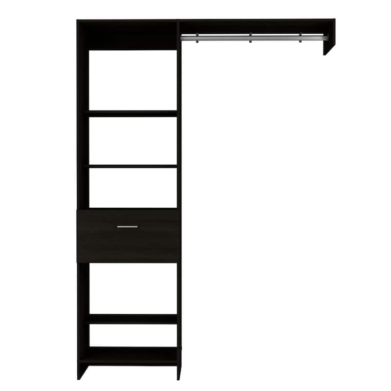 HomeRoots 59" Black Manufactured Wood Closet System