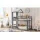 preview thumbnail 15 of 32, Twin Bunk Bed with House Frame, Ladder & Guardrail - Wood Finish