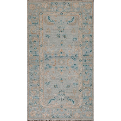 Light Blue Oushak Vegetable Dye Accent Rug Handmade Wool Carpet - 1'11"x 4'0"