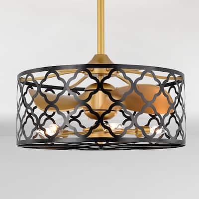 Kirstin 23-inch Matte Black and Gold 6 Lights 3 Blades Lighted Ceiling Fan with Remote