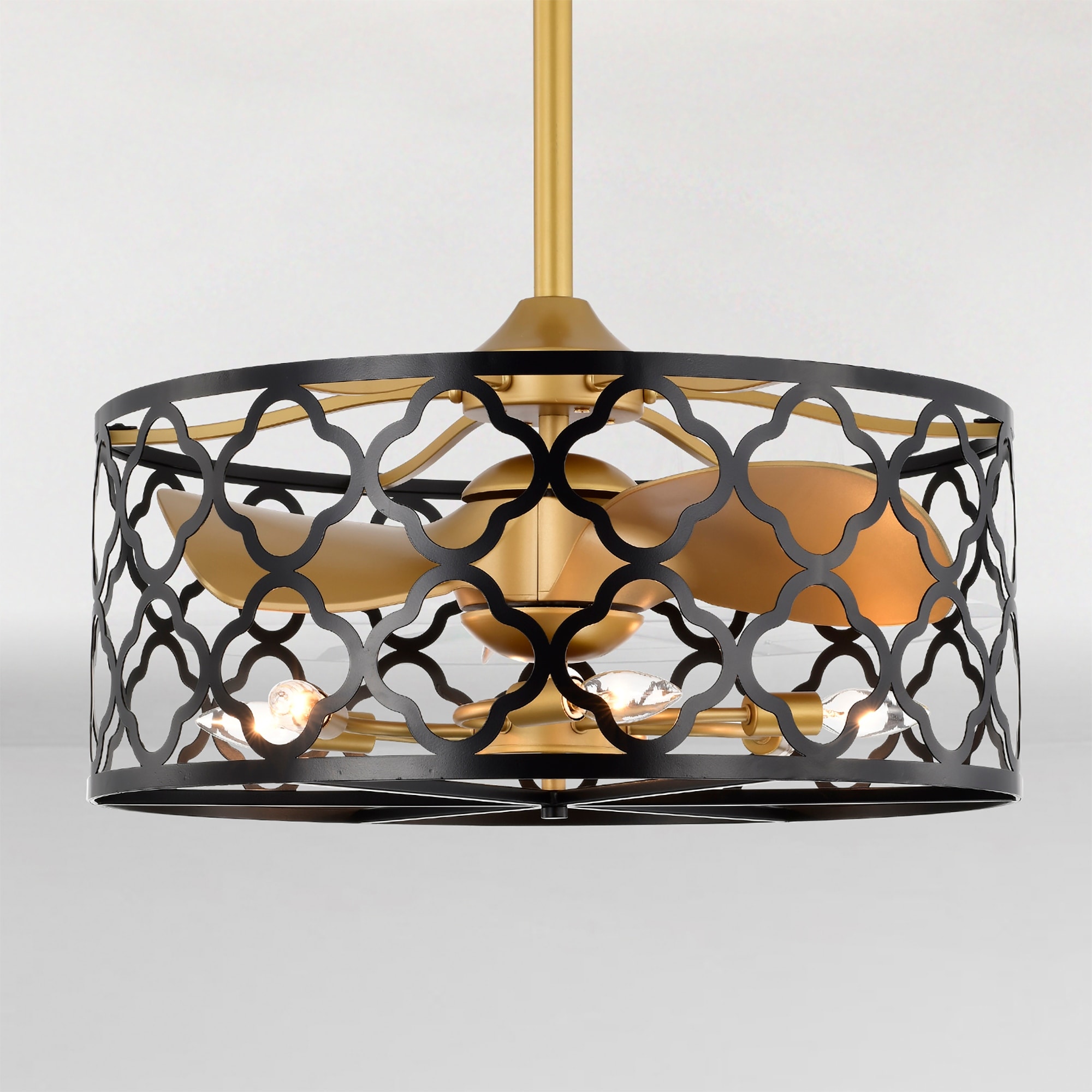 Warehouse of Tiffany Kirstin 23-inch Matte Black and Gold 6 Lights 3 Blades Lighted Ceiling Fan with Remote