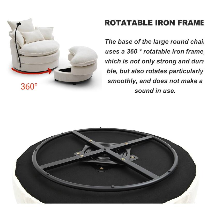 Modern Comfy 360° Swivel Barrel Chair with Ottoman and Pillows for Bedroom and Living Room