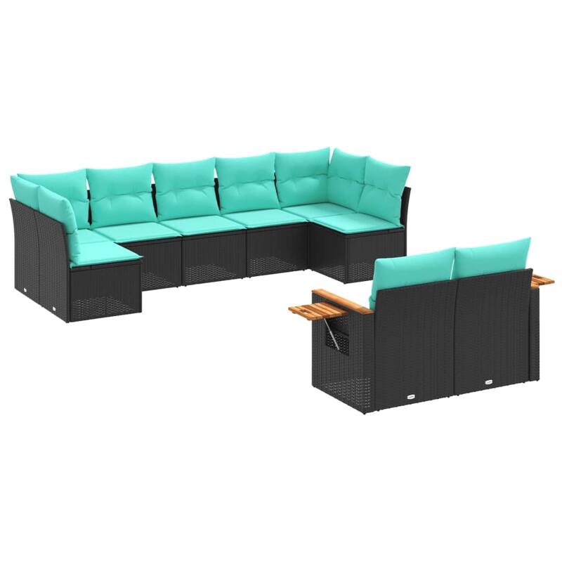 vidaXL 9 Piece Patio Sofa Set with Cushions Black Poly Rattan