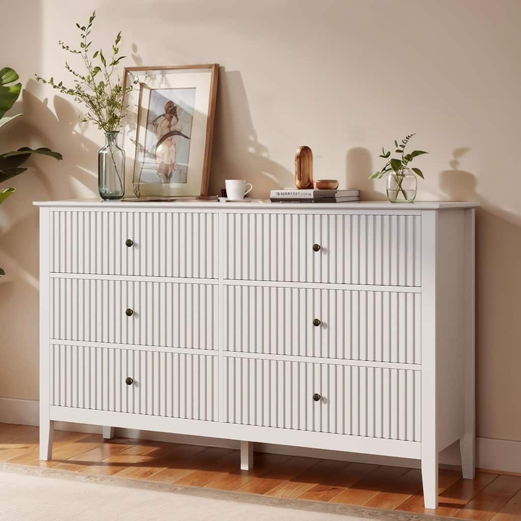 Fluted 6 Drawer Dresser, Modern Closet Organizer Dressers