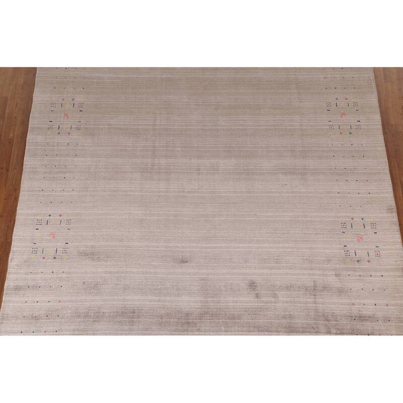 Gabbeh Area Rug Hand-Knotted Tribal Beige Wool Carpet - 7'10" x 9'8"