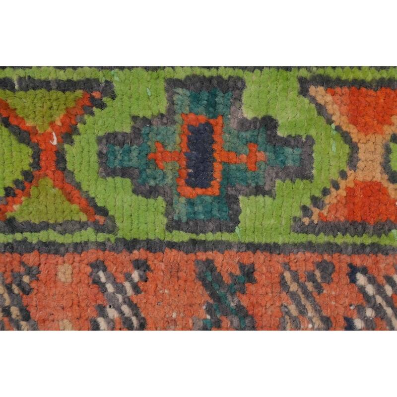 Hand Knotted Oriental 100% Wool Carpet Traditional Geometric Oranges & Rust Heriz Runner Rug - 8' 8'' X 3' 0''