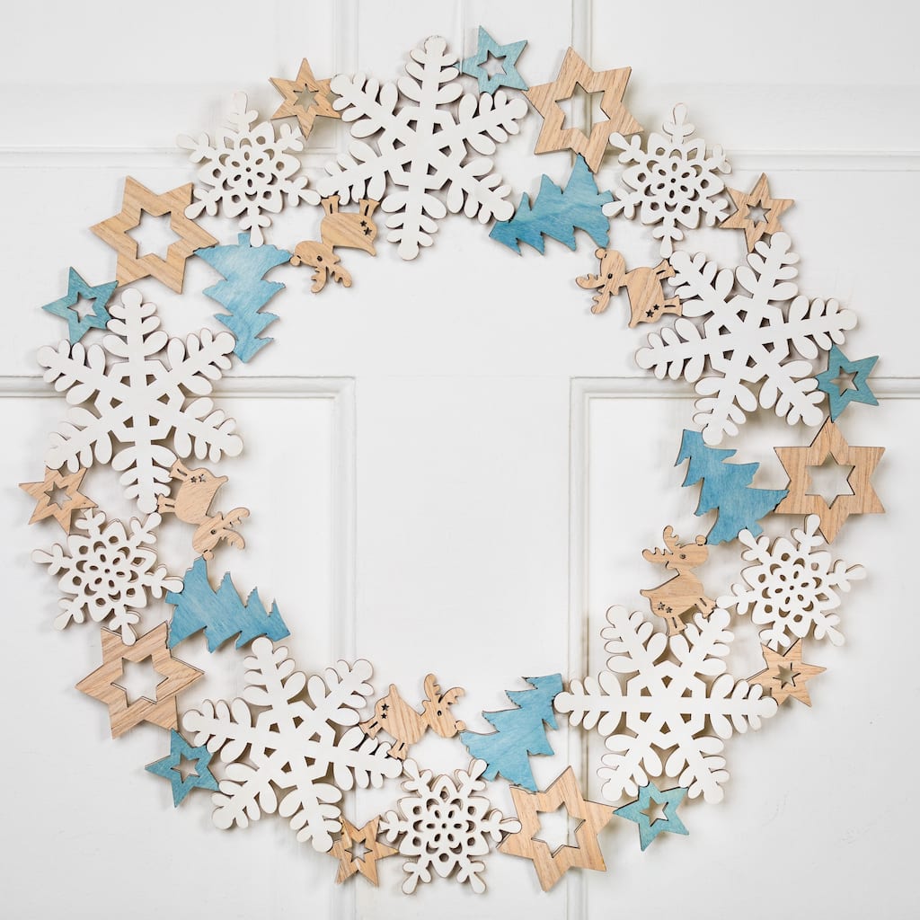 Snowflake Cut-Out Wooden Christmas Wreath - 15.75" - Unlit