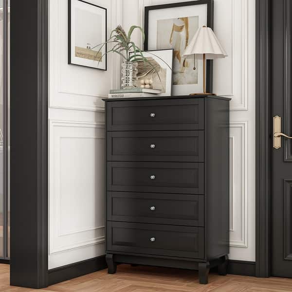 Chest of Drawers Tall 5 Drawer Dresser, Wood Dresser End Table Console