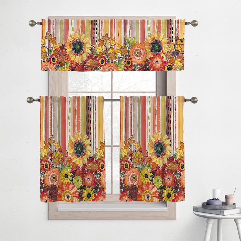 Laural Home Harvest Snippets 36" Kitchen Curtain Valance and Tiers Set