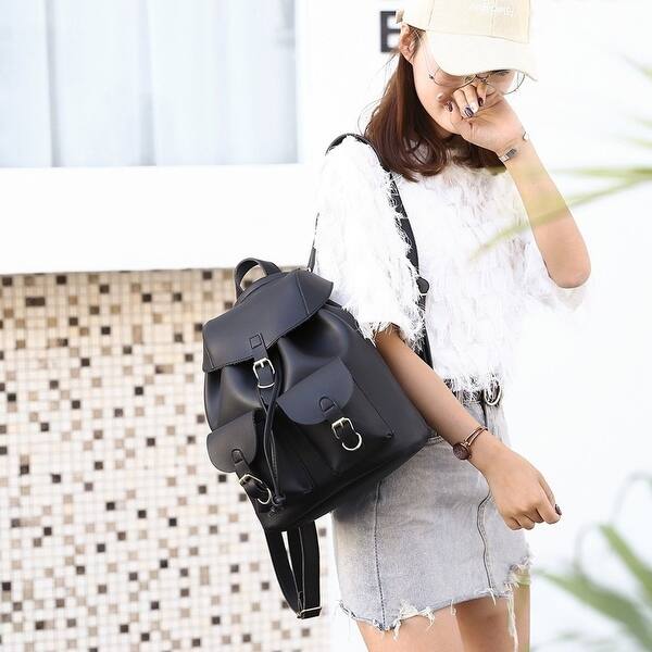 Shop Women Preppy Style Casual Soft Leather Small Packet Rucksacks