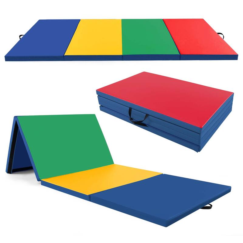 4-Panel Folding Exercise Mat with Carrying Handles for Gym Yoga - Colorful