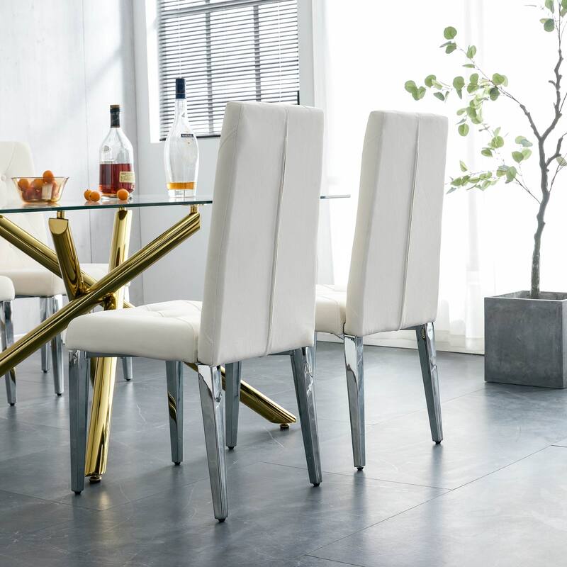 2PCS Dining Chair,C-shaped Tube Plating Metal Legs Office Chairs with Inset Button