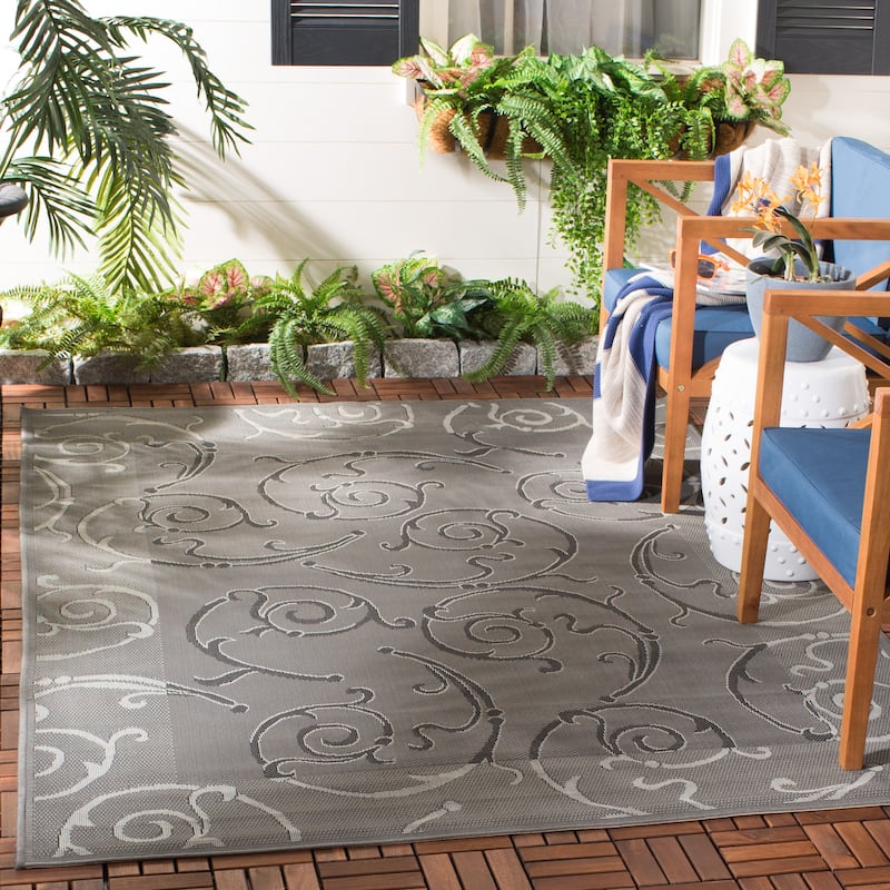 SAFAVIEH Courtyard Orazia Indoor/ Outdoor Waterproof Patio Backyard Rug - 2'7" x 5' - Anthracite/Light Grey
