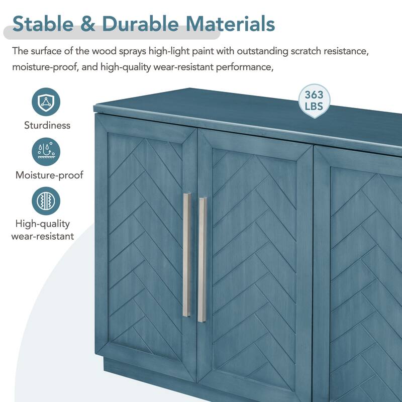 Sideboard with 4 Doors Large Storage Space Buffet Cabinet with Adjustable Shelves and Silver Handles for Kitchen