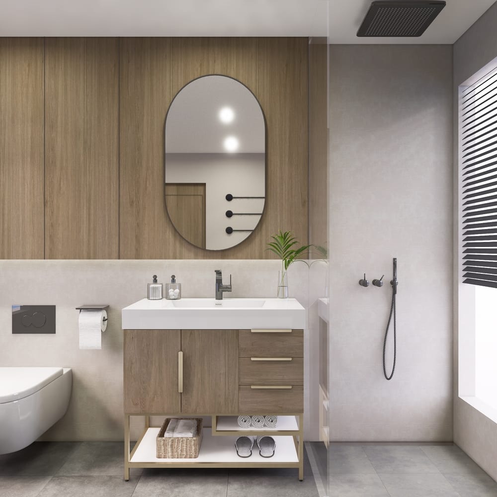 Noble 36" Free Standing Vanity (R Drawer) with Reinforced Acrylic Sink - 36" Width