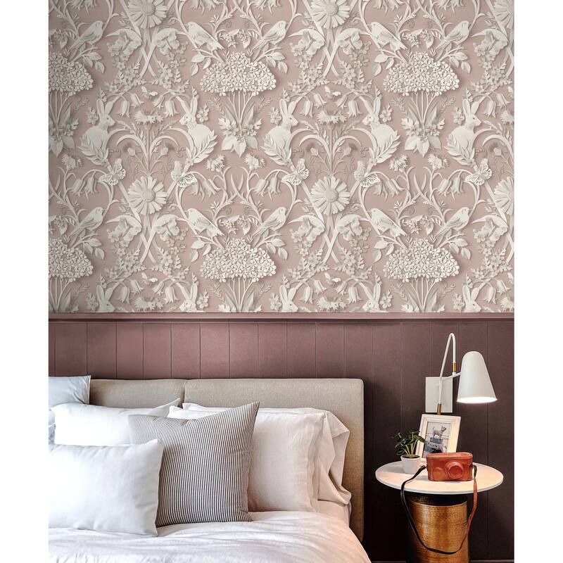 Fine Decor Fae Light Pink Woodland Wallpaper