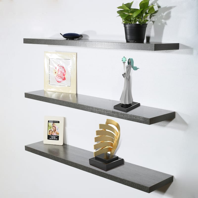 Lothar Set of 3 Modern and Contemporary Black Oak Floating Shelf - 9.25'' x 47.2'' x 1.5''