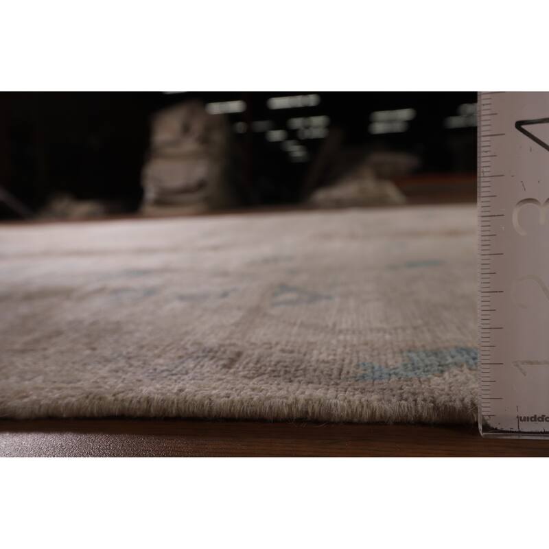 Vegetable Dye Oushak Area Rug Hand-Knotted Beige Floral Wool Carpet - 8'2" x 10'0"