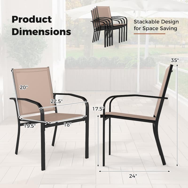 Light Brown Stackable Outdoor Dining Chairs Set of 4 with Metal Frame and Ergonomic Design - 24" x 22.5" x 35"