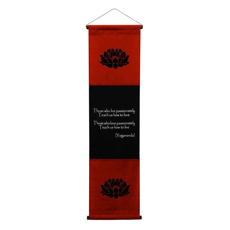 Inspirational Wall Decor Yogananda Banner Art, Inspiring Quote Hanging Scroll, Motivational Message, Thought Saying Tapestry - Red Burgundy - 48" x 14"