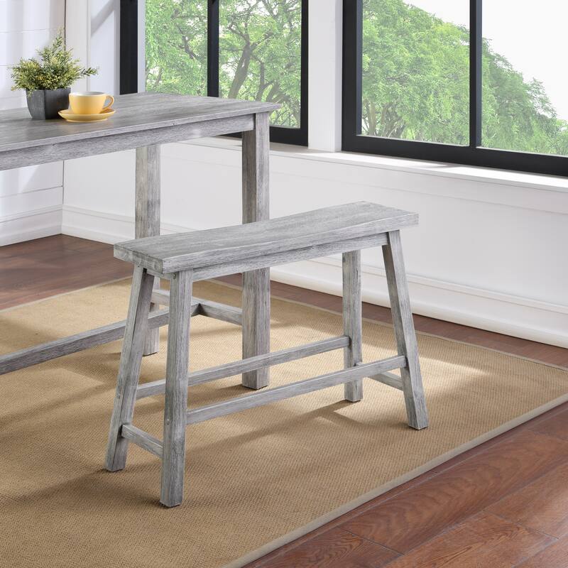 Sonoma Wood Saddle Dining Bench - Storm Grey