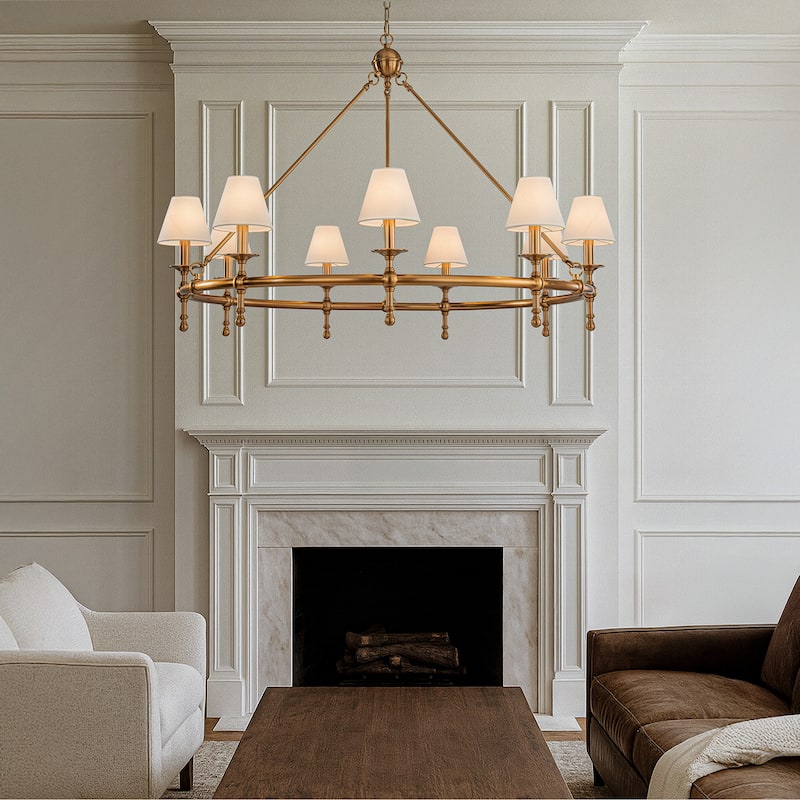 Vintage Chandelier 6-Light Classic Pendant Fixture with White Shades for Elegant Interior Lighting - W47'' - Copper