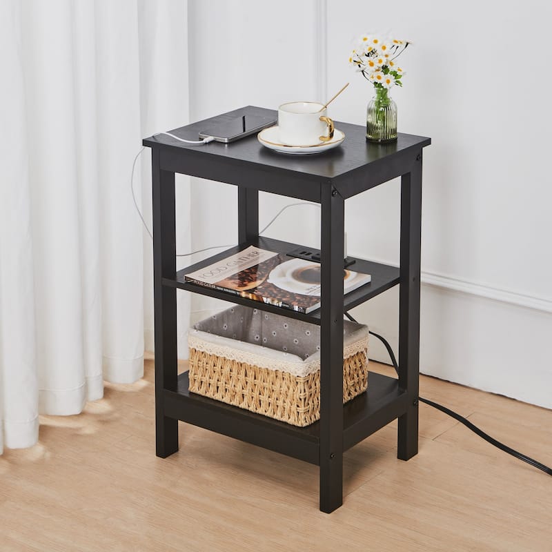 Javlergo Set of 2 Nightstand with Charging Station 3-Tier End Table with USB Ports and Outlets for Living Room Bedroom