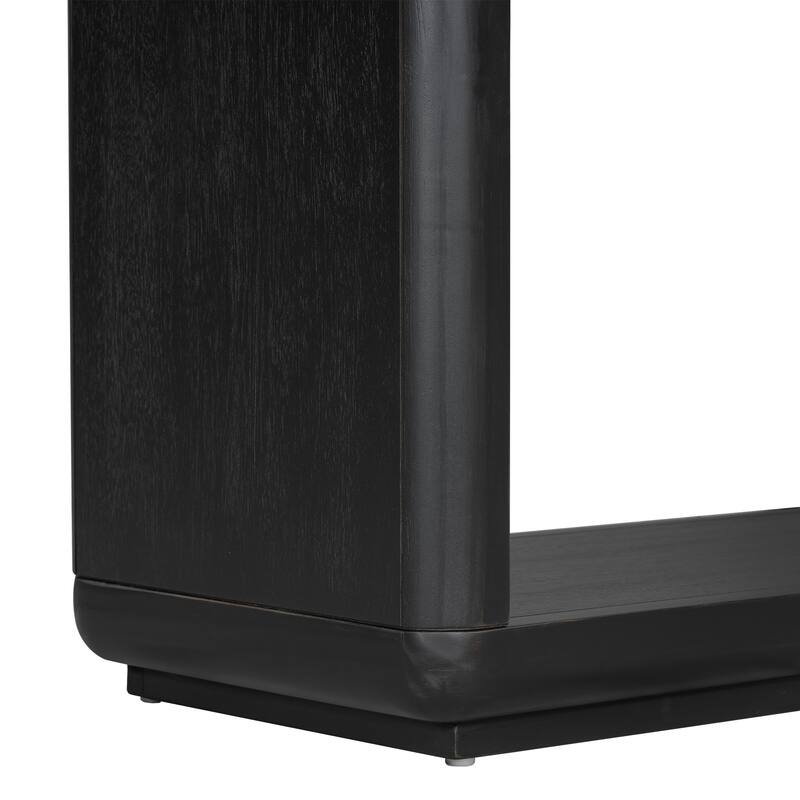 Natural Wood Veneer Console Table, with Curved Corners and Open Storage Shelf, U-Base Design Accent Table Hallway Tables