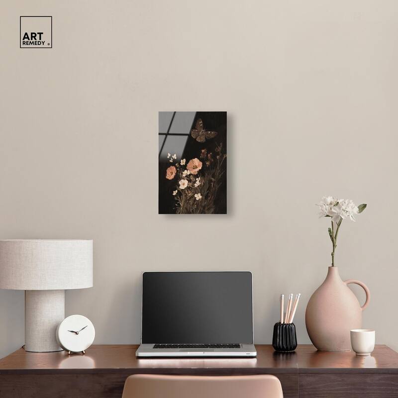Poppy and Moth I Acrylic by Art Remedy, Ready to Hang