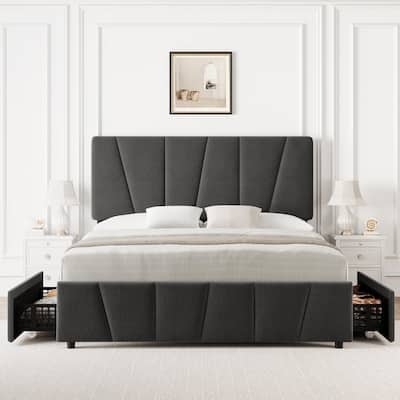 Platform Bed Frame with 4 Storage Drawers and Headboard