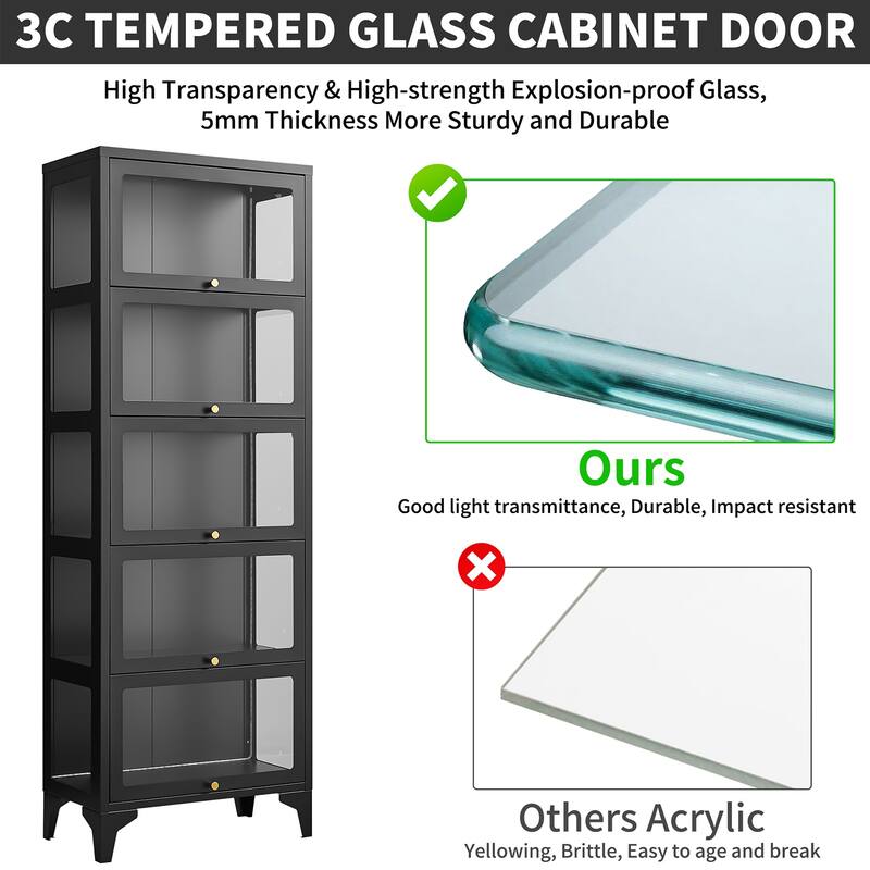 4/5-Tier Curio Display Cabinet with Glass Flip Doors & LED Light Strip