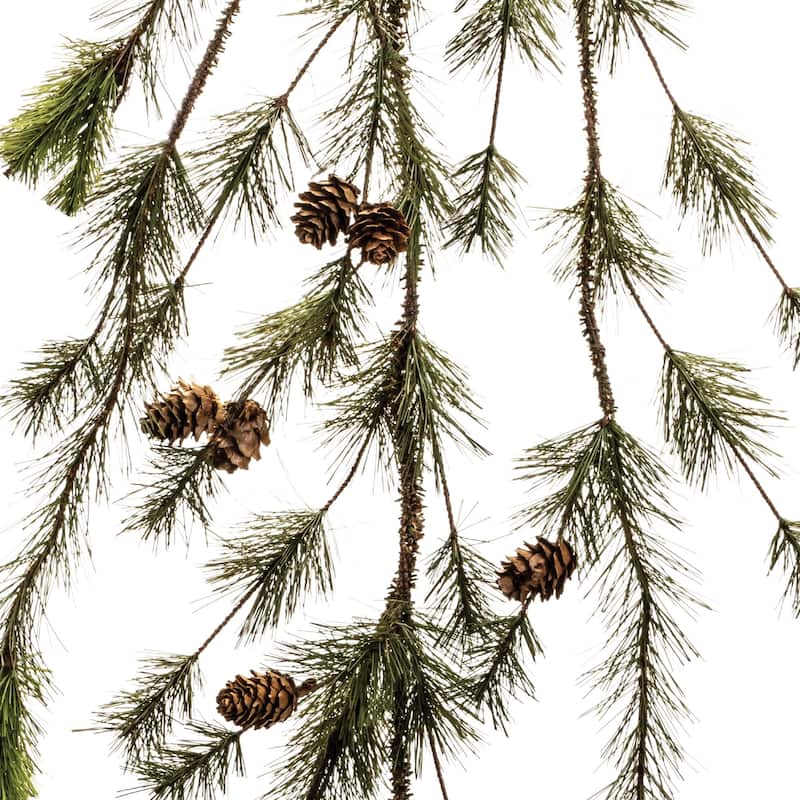 Set of 2 Indoor Holiday Pine Garland 50” with Real Pinecones Woodland Christmas Mantle Decor - 50”L x 13.5”W x 5.5”H