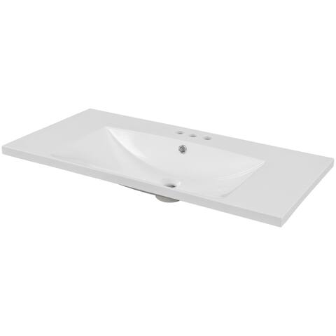 36" Single Bathroom Vanity Top with White Basin, 3-Faucet Holes