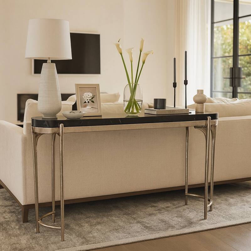 Contemporary Quartz Top Console Table - Narrow Sofa Table - 54" Black - 54.25"