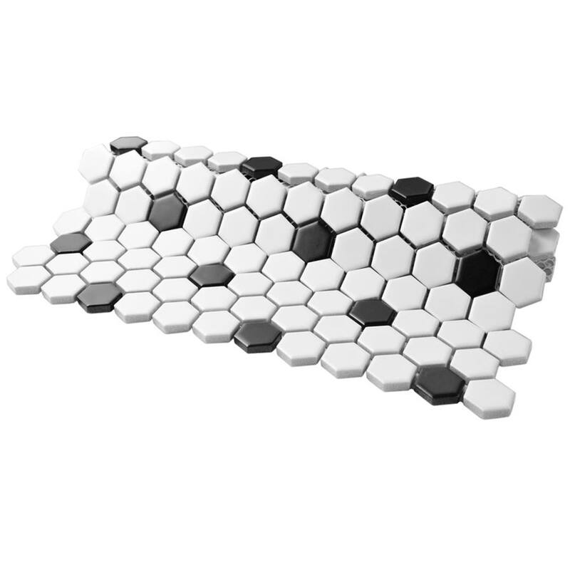 Merola Tile Metro 1" Hex Matte White w/Black Dot 10-1/4" x 11-7/8" Porcelain Floor and Wall Tile