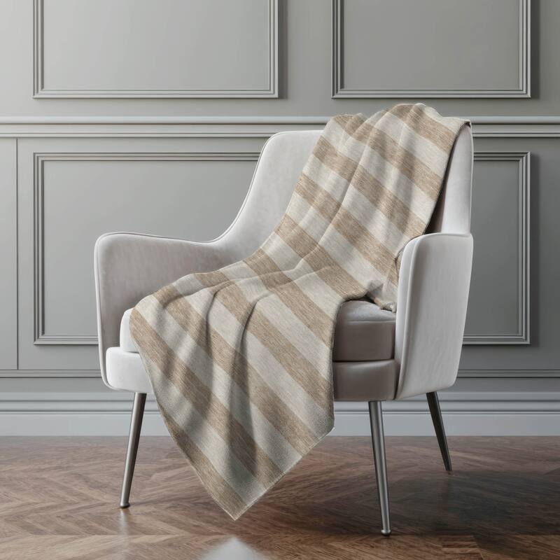 Premium Machine Washable Casual Stripes Sherpa Throw Blanket - Beige - 4'2" x 5'10"