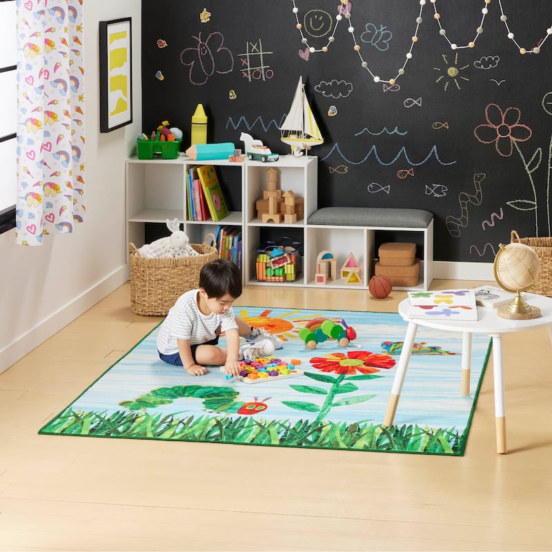 Eric Carle Elementary Sun Scene Machine Washable Kids Area Rug