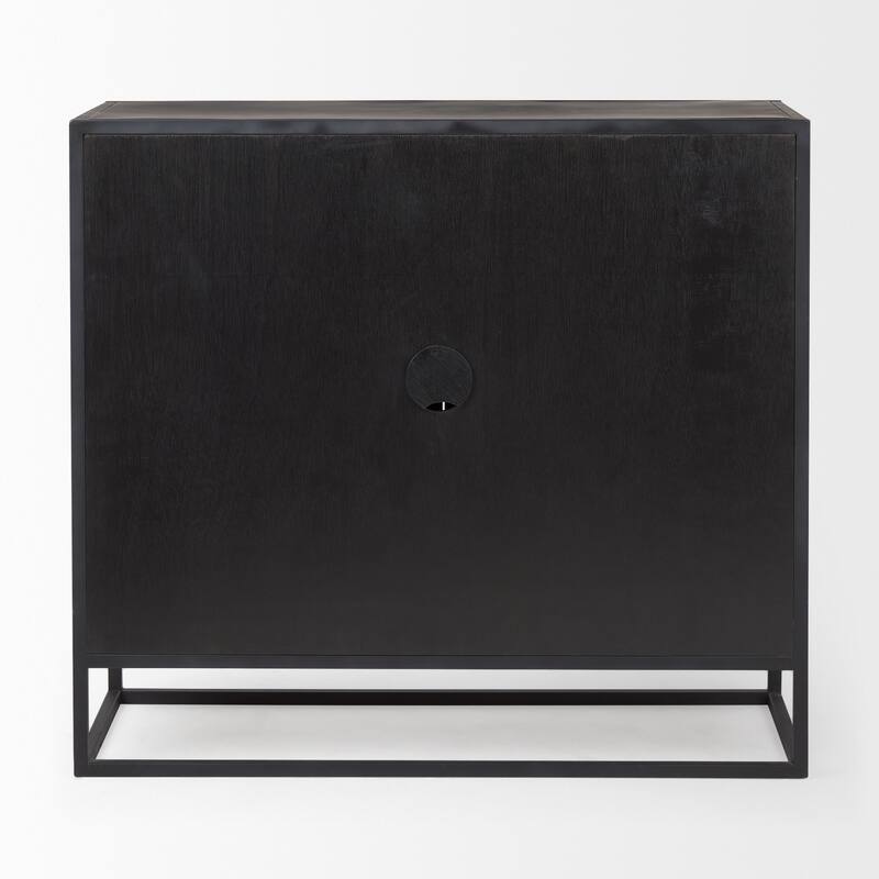 Sloan Dark Brown Solid Wood w/ Black Metal Frame Accent Cabinet