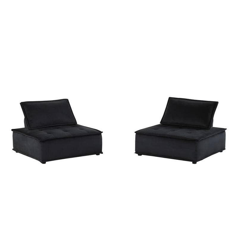 Nob 40 Inch Armless Lounge Chair, Set of 2, Tufted Seats, Black Velvet
