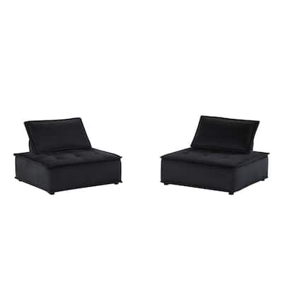 Nob 40 Inch Armless Lounge Chair, Set of 2, Tufted Seats, Black Velvet