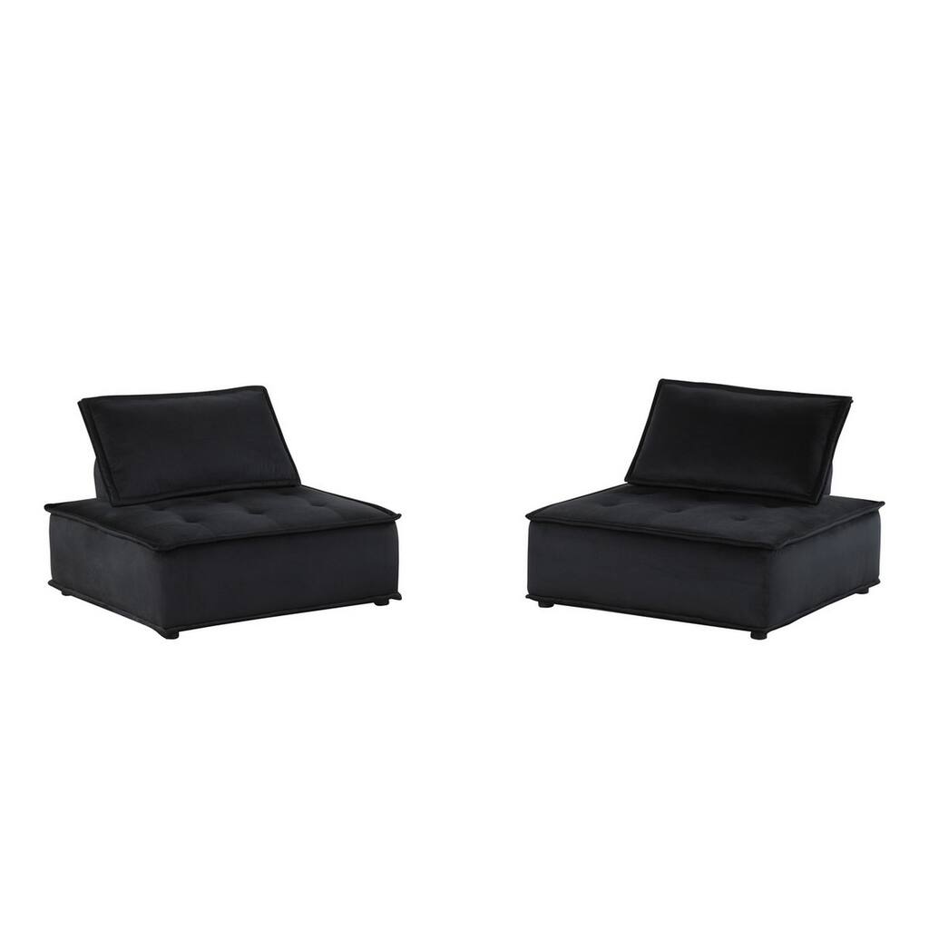 Nob 40 Inch Armless Lounge Chair, Set of 2, Tufted Seats, Black Velvet