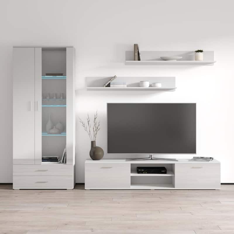 Soho 8 Modern Wall Unit Entertainment Center with LED Lights - White