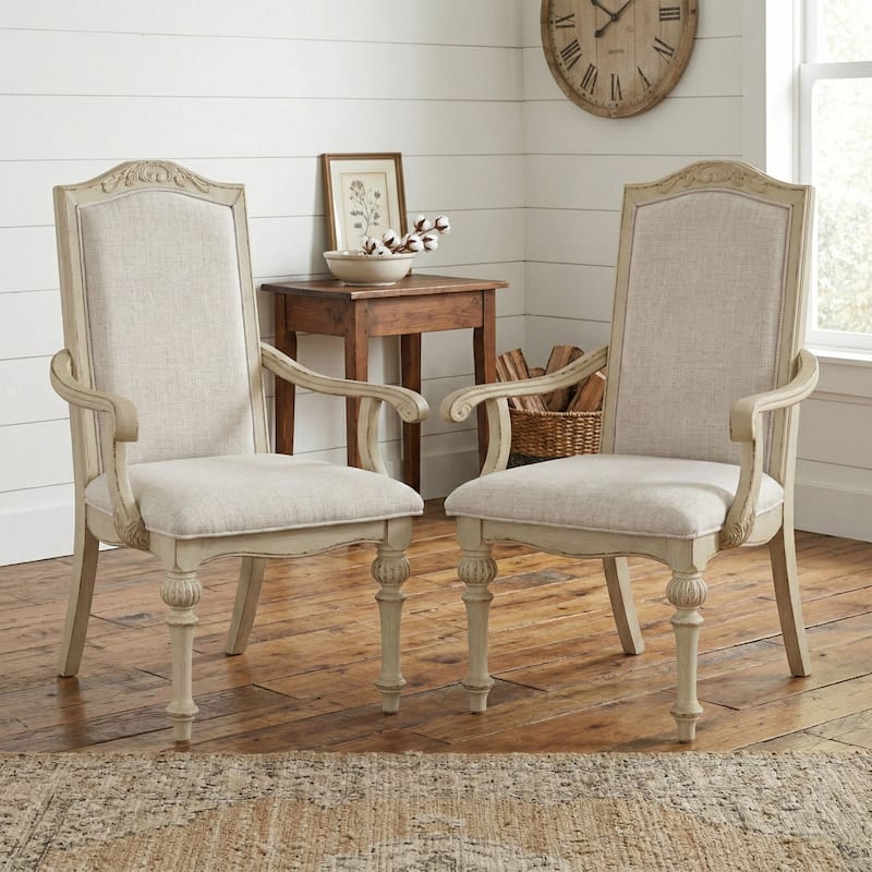 The Gray Barn Caelum Farmhouse Antique White Formal Arm Chairs (Set of 2) - Antique White