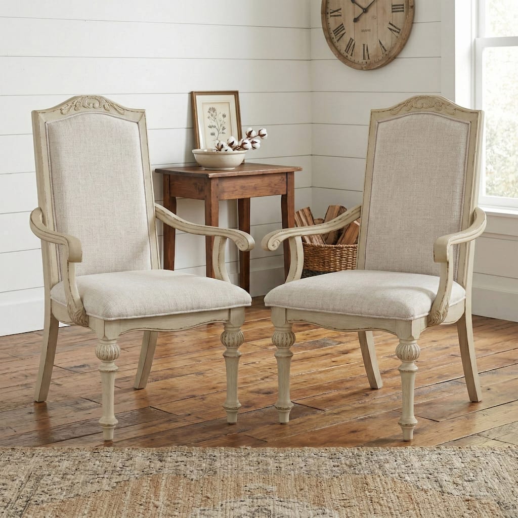 The Gray Barn Caelum Farmhouse Antique White Formal Arm Chairs (Set of 2)