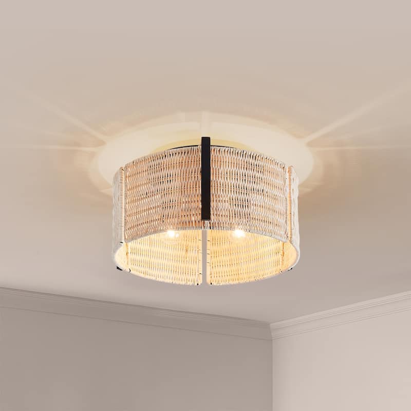 MLiAN 3-Light Natural Rattan Flush Mount Light... - 15"