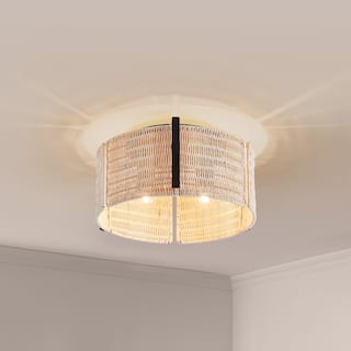 MLiAN 3-Light Natural Rattan Flush Mount Light... - 15"