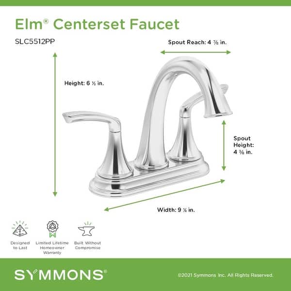 dimension image slide 1 of 3, Symmons SLC5512PP Elm 1.0 GPM Centerset Bathroom Faucet with Push Pop