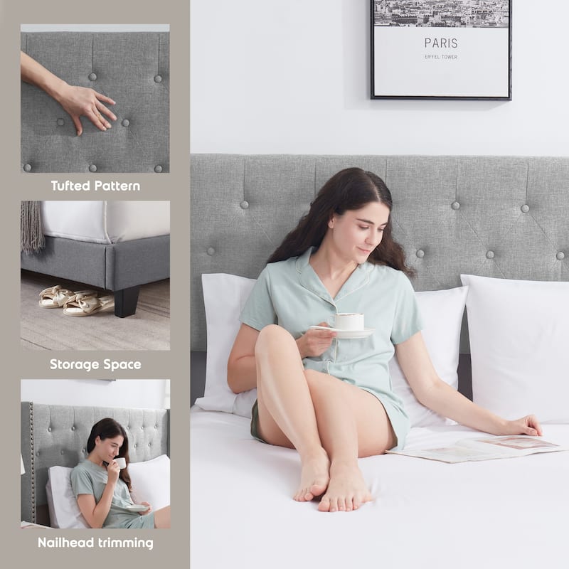 Nestl Wingback Diamond Upholstered Platform Bed