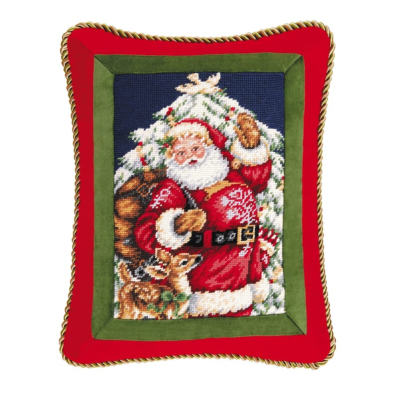 Christmas 14" x 14" Santa With Deer Needlepoint Pillow