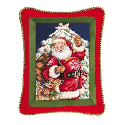Christmas 14" x 14" Santa With Deer Needlepoint Pillow